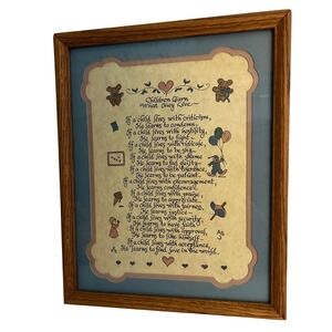 Vintage Children Learn What They Live Framed Calligraphy Poem C Blaine 1980s